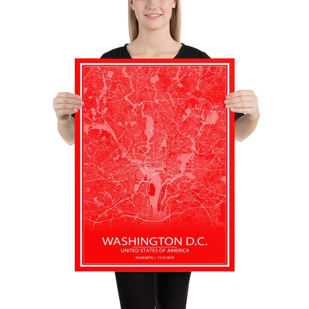 Washington, D.C. Red and White Paper Map