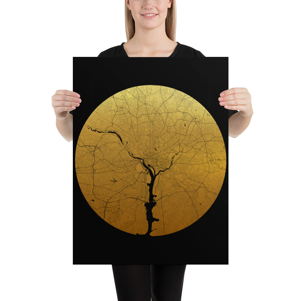 Washington, D.C. Gold on Black Paper Map