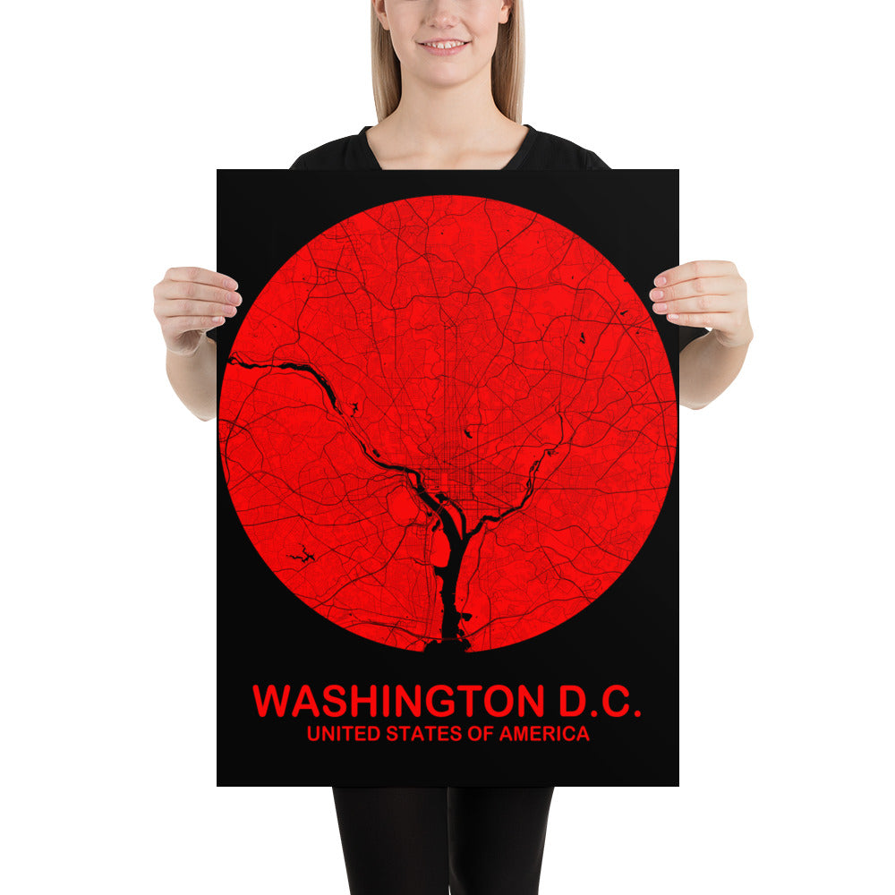 Washington, D.C. Circular Red Paper Map