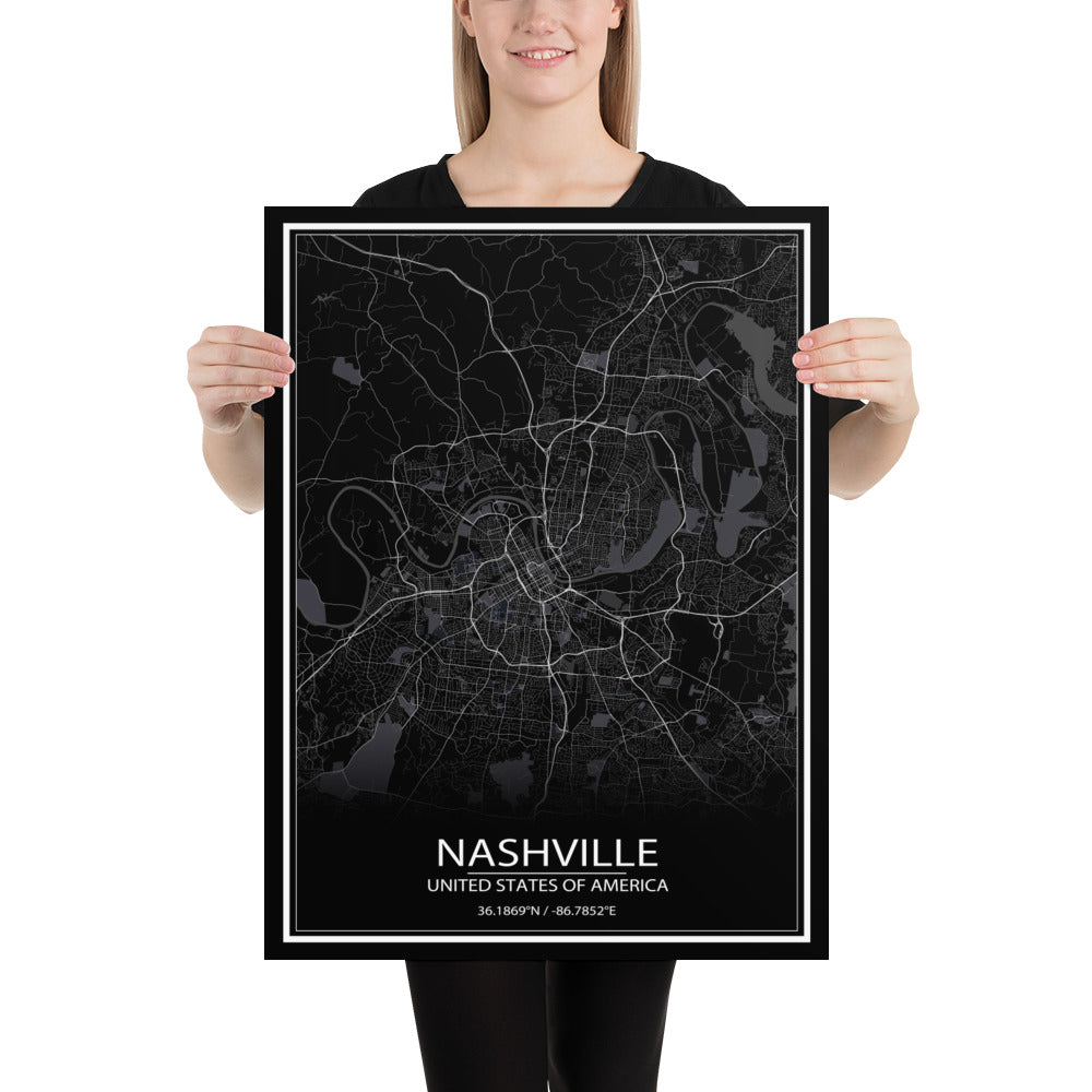 Nashville Black Paper Map