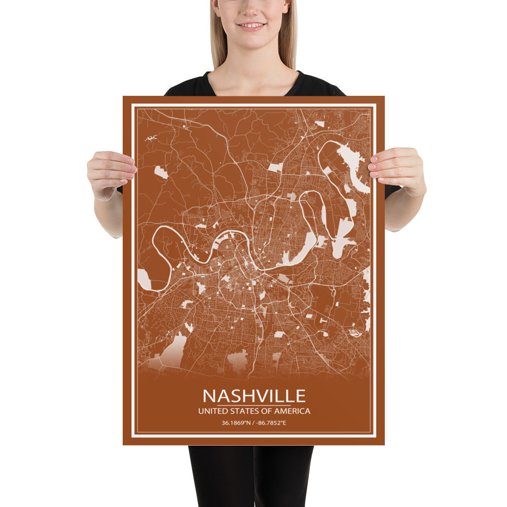 Nashville Brown and White Paper Map