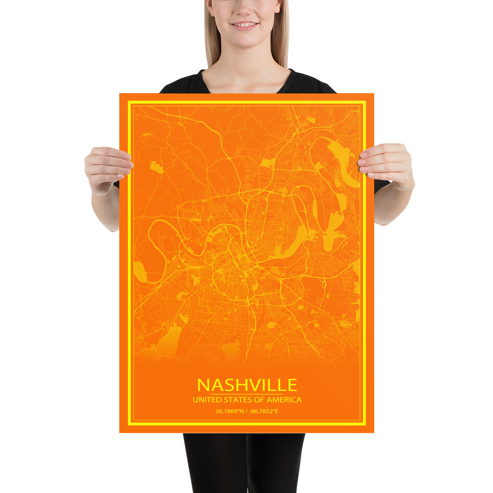 Nashville Orange and Yellow Paper Map