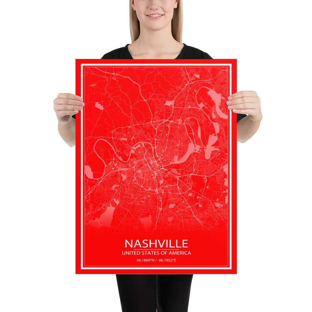 Nashville Red and White Paper Map