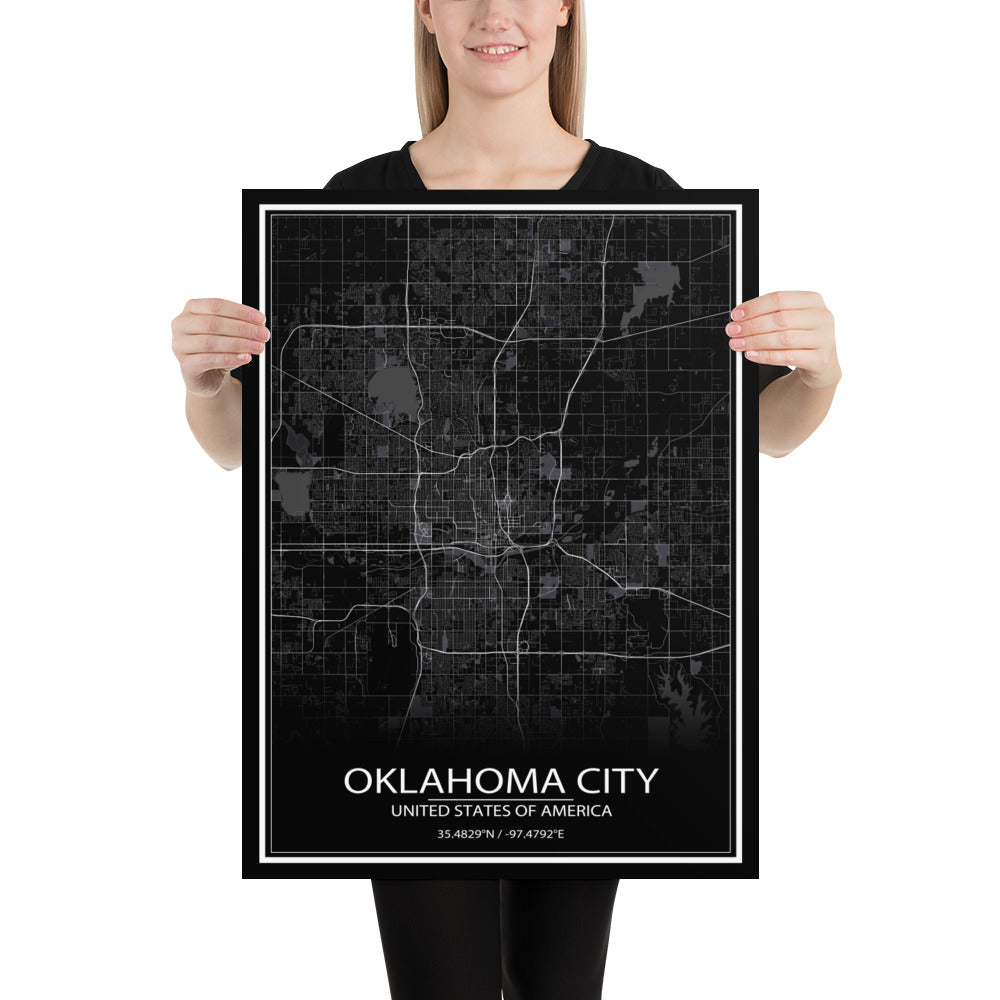 Oklahoma City Black Paper Map