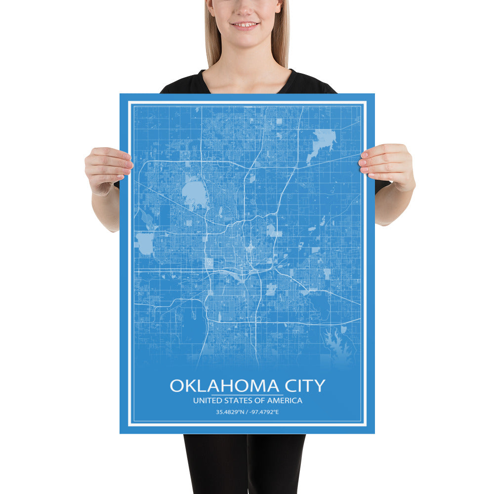 Oklahoma City Blue and White Paper Map