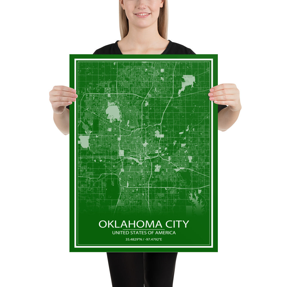 Oklahoma City Green and White Paper Map