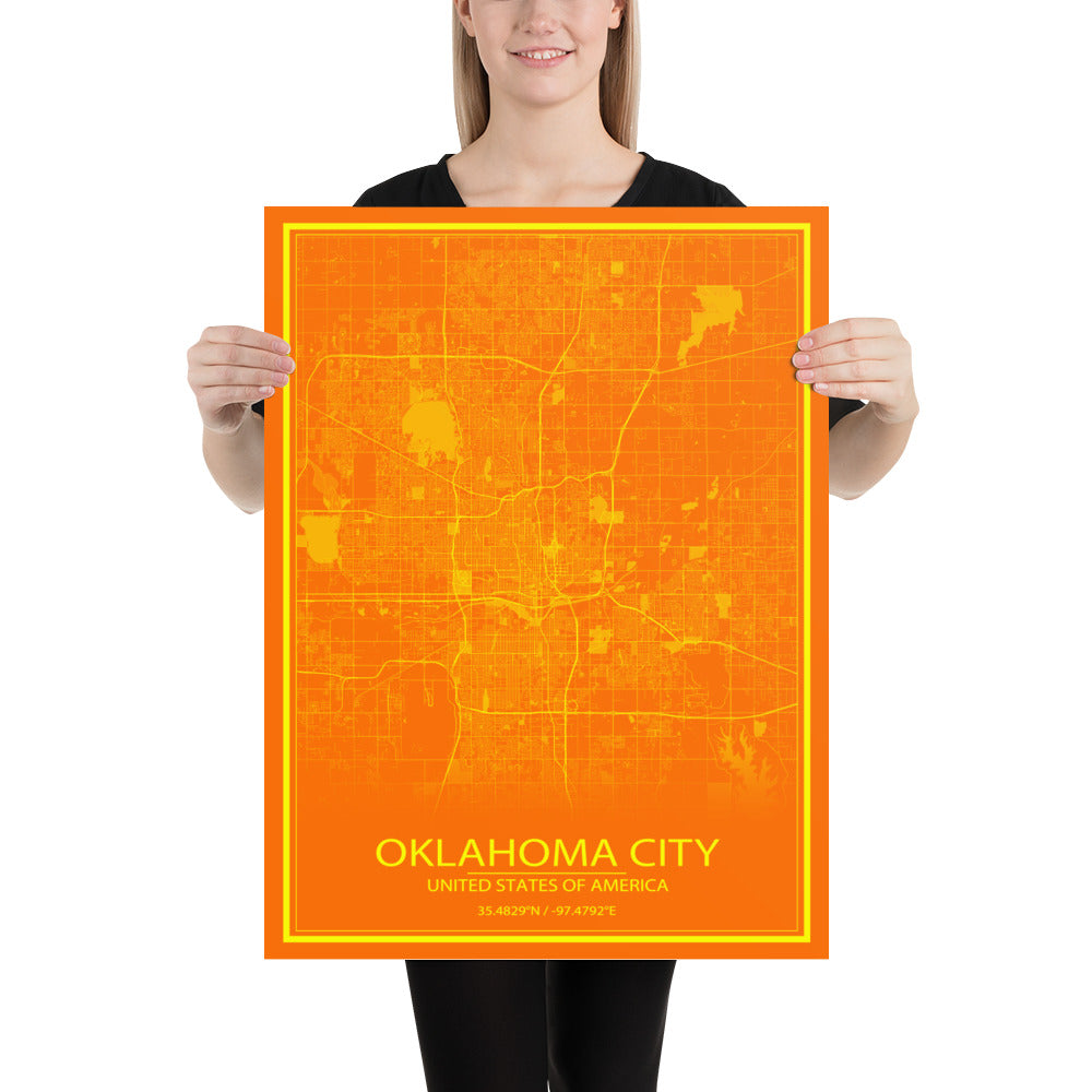 Oklahoma City Orange and Yellow Paper Map