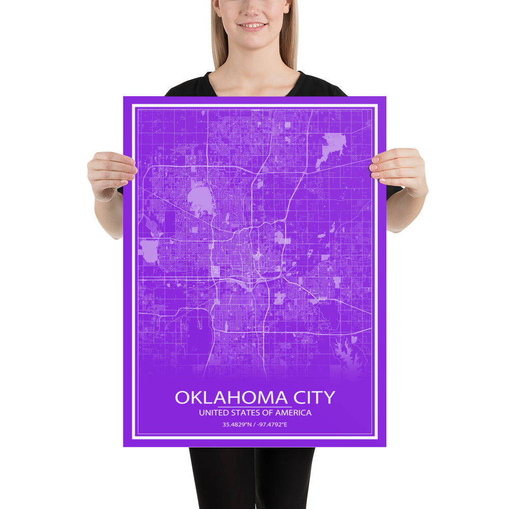 Oklahoma City Purple and White Paper Map