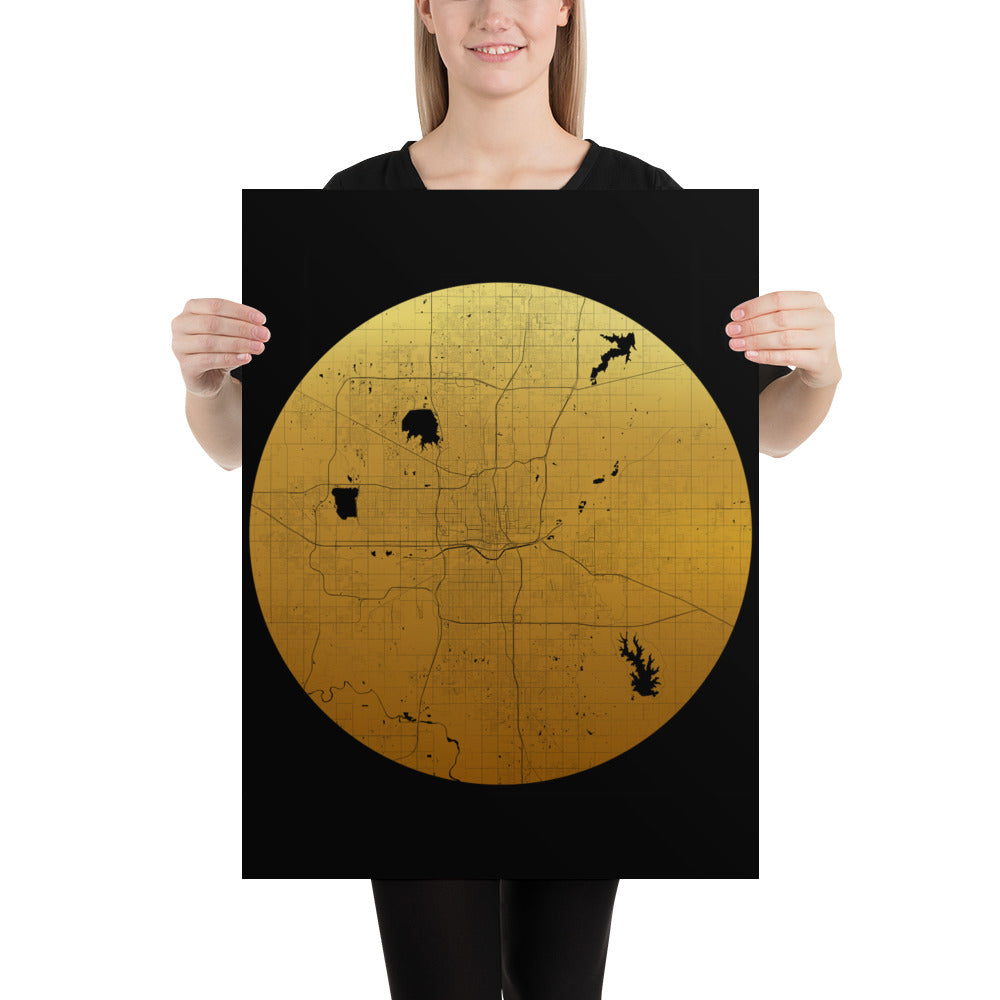 Oklahoma City Gold on Black Paper Map