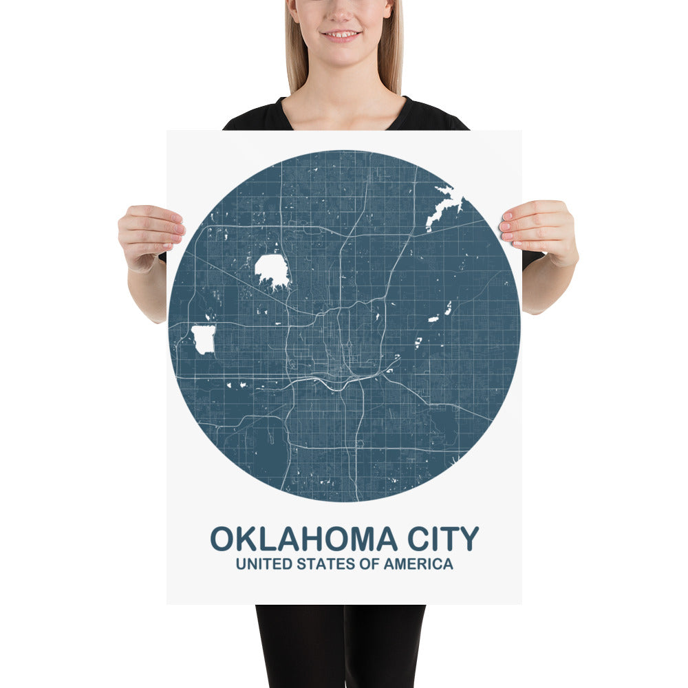 Oklahoma Circular Blue on White Paper Map