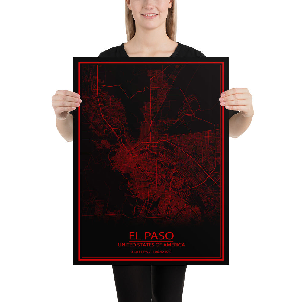 El Paso Black and Red Paper Map