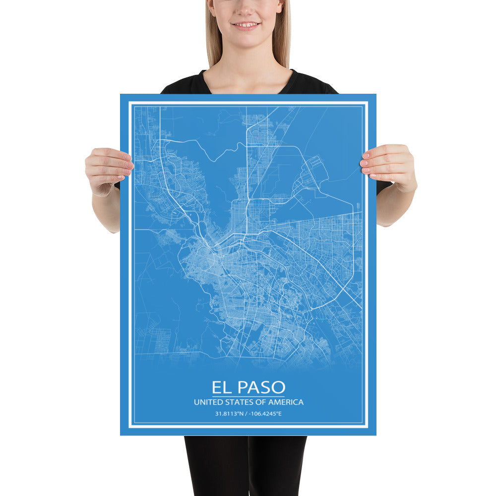 El Paso Blue and White Paper Map