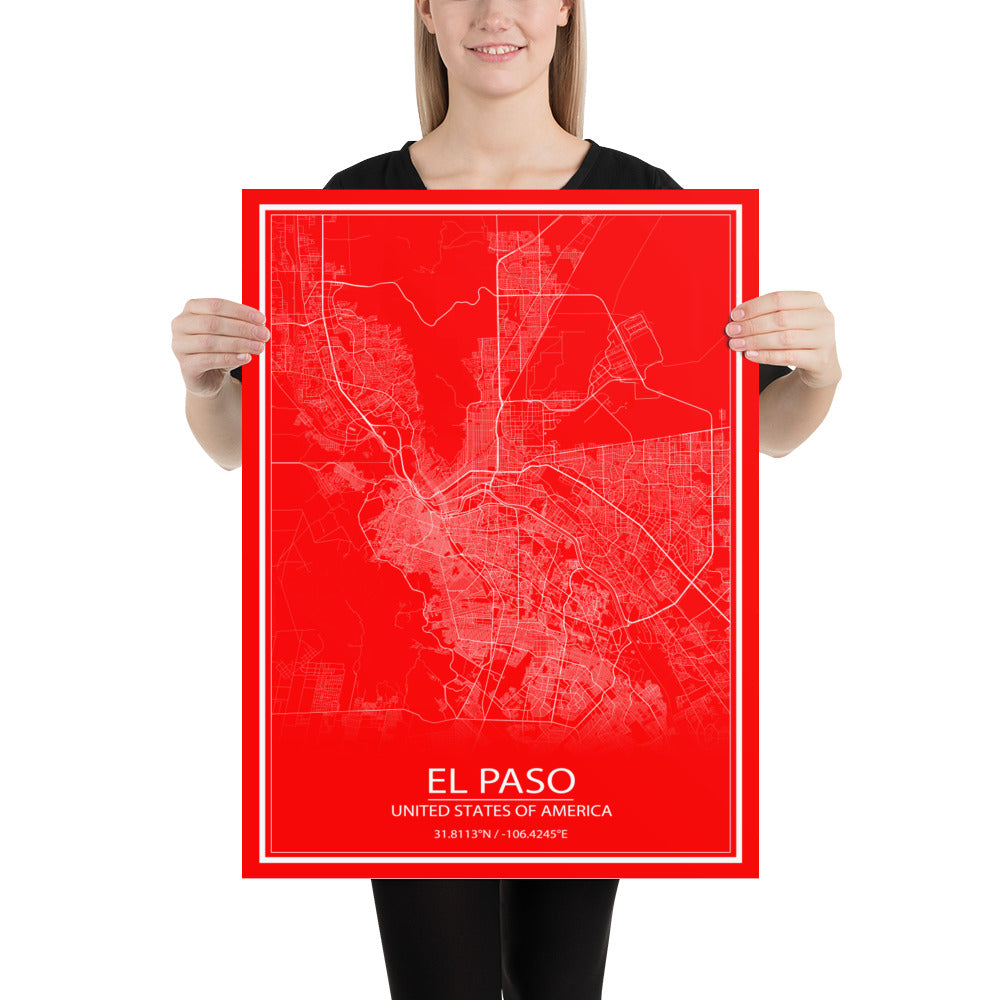 El Paso Purple and Red Paper Map