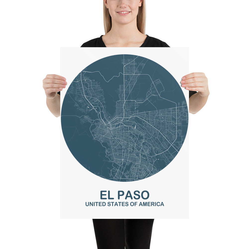 El Paso Circular Blue Paper Map