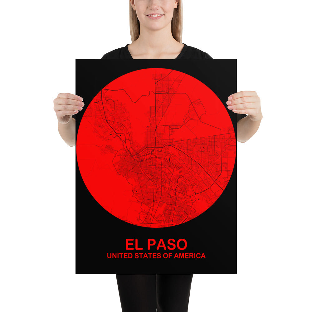 El Paso Circular Red Paper Map