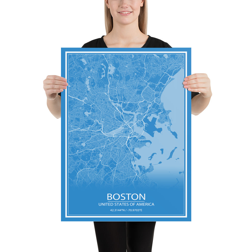 Boston Blue and White Paper Map