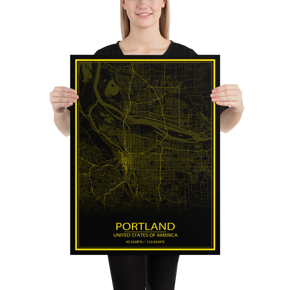 Portland Black and Yellow Paper Map