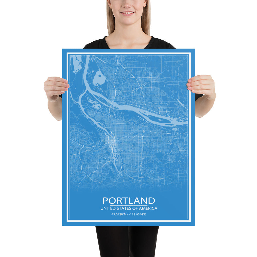 Portland Blue and White Paper Map