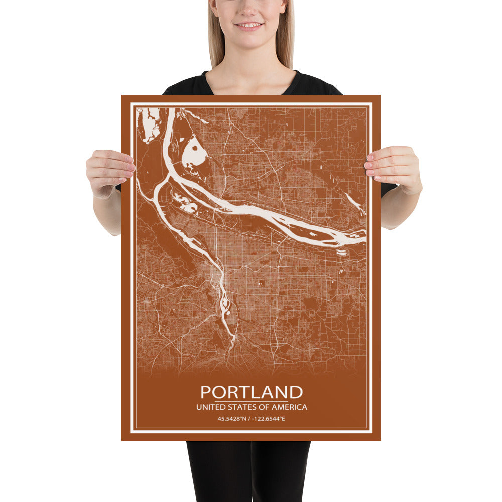 Portland Brown and White Paper Map