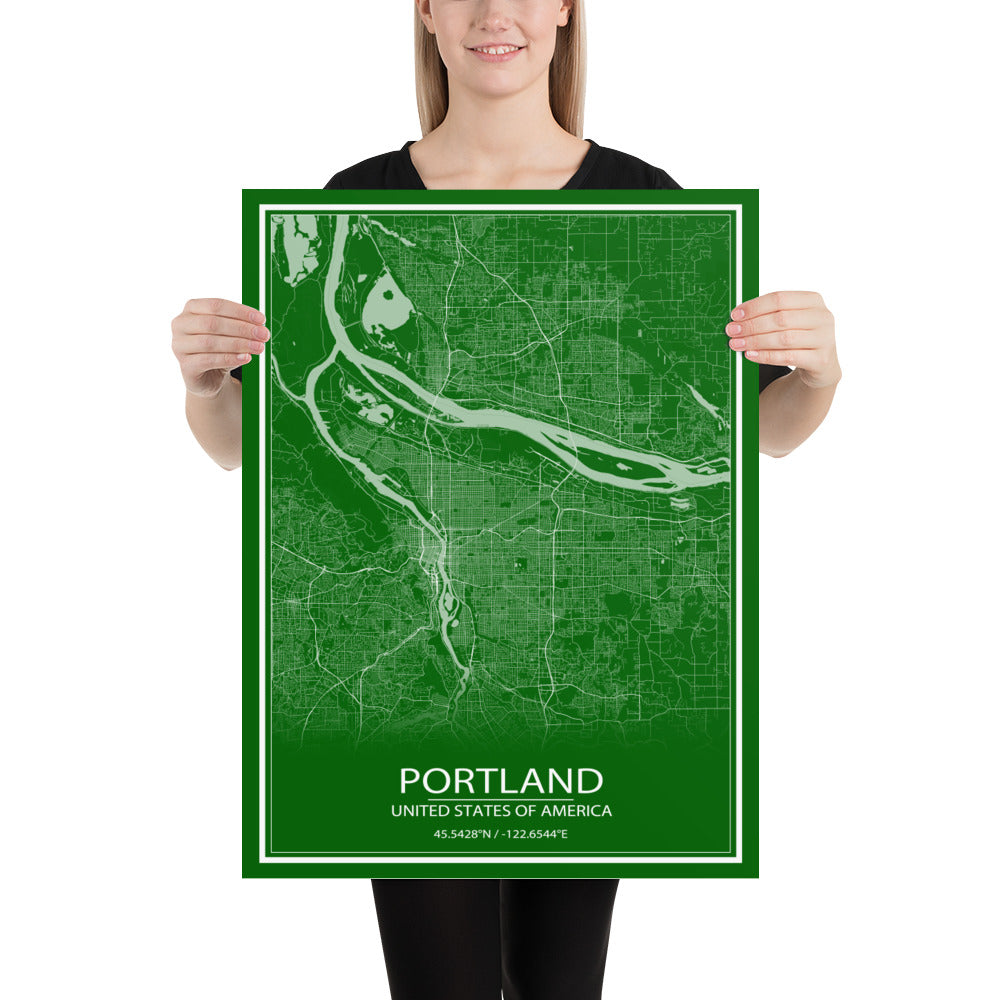 Portland Green and White Paper Map