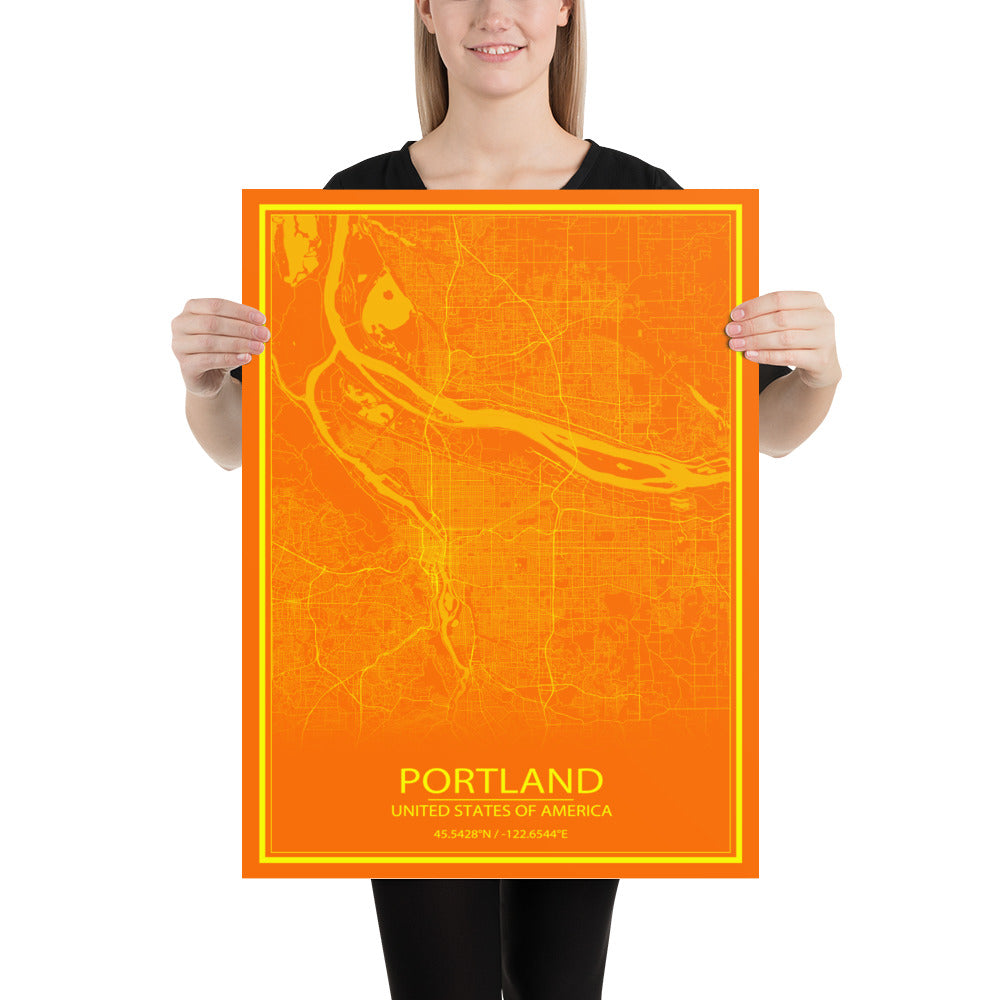 Portland Orange and Yellow Paper Map