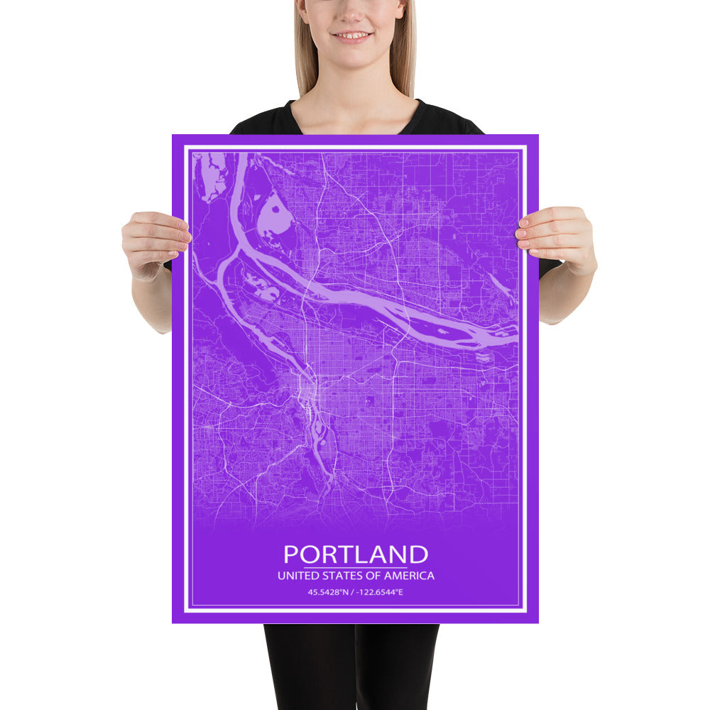 Portland Purple and White Paper Map