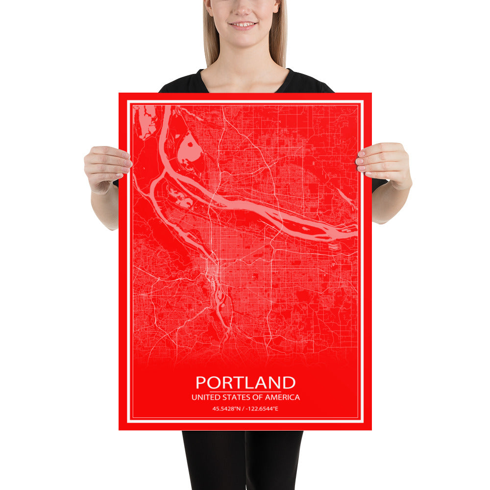 Portland Red and White Paper Map