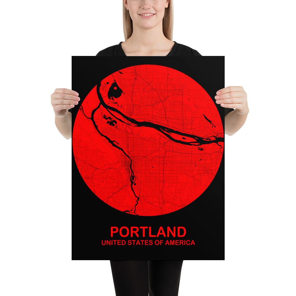 Portland Circular Red Paper Map