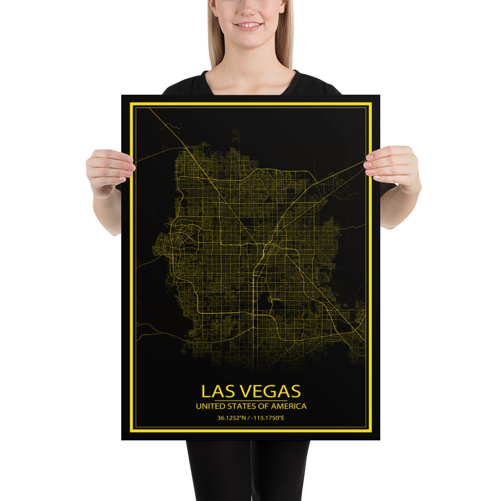 Las Vegas Black and Yellow Paper Map