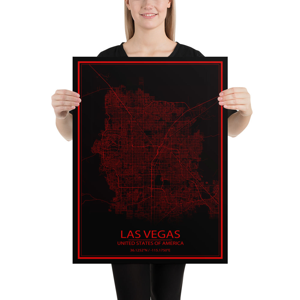 Las Vegas Black and Red Paper Map