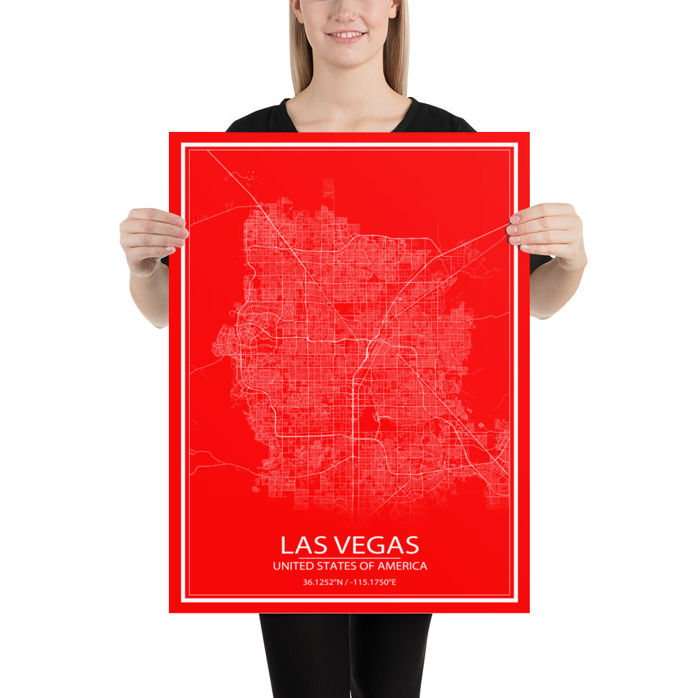 Las Vegas Red and White Paper Map