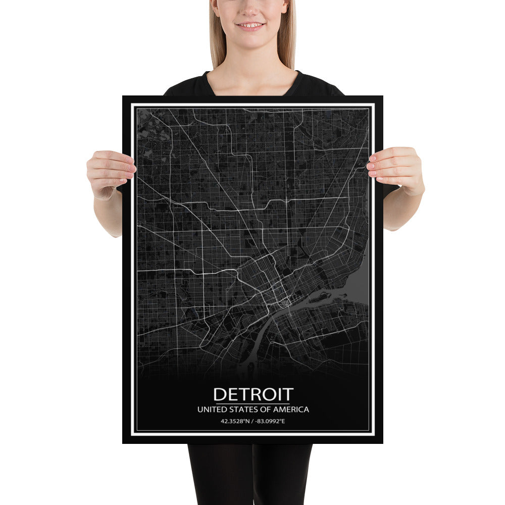 Detroit Black Paper Map