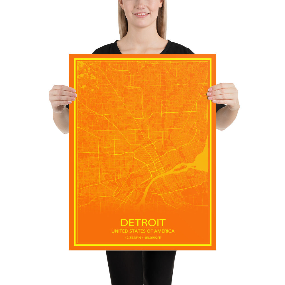 Detroit Orange and Yellow Paper Map