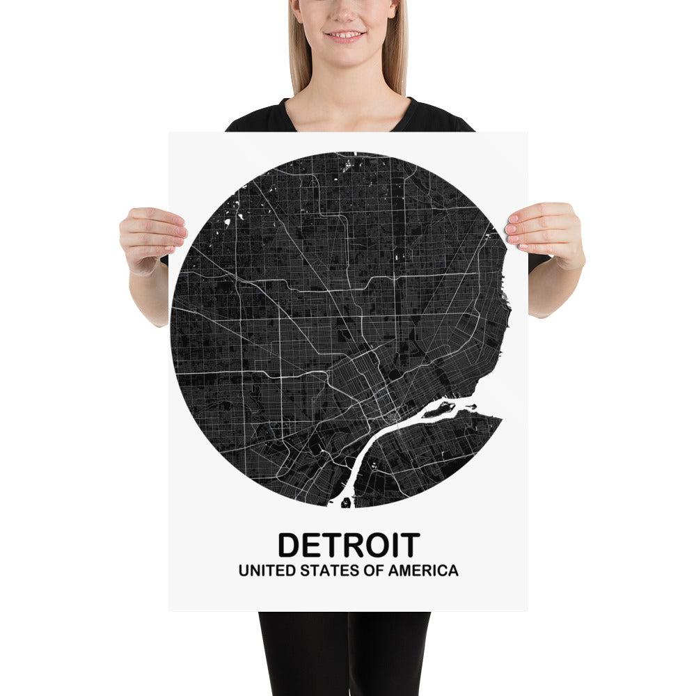 Detroit Circular Black Paper Map