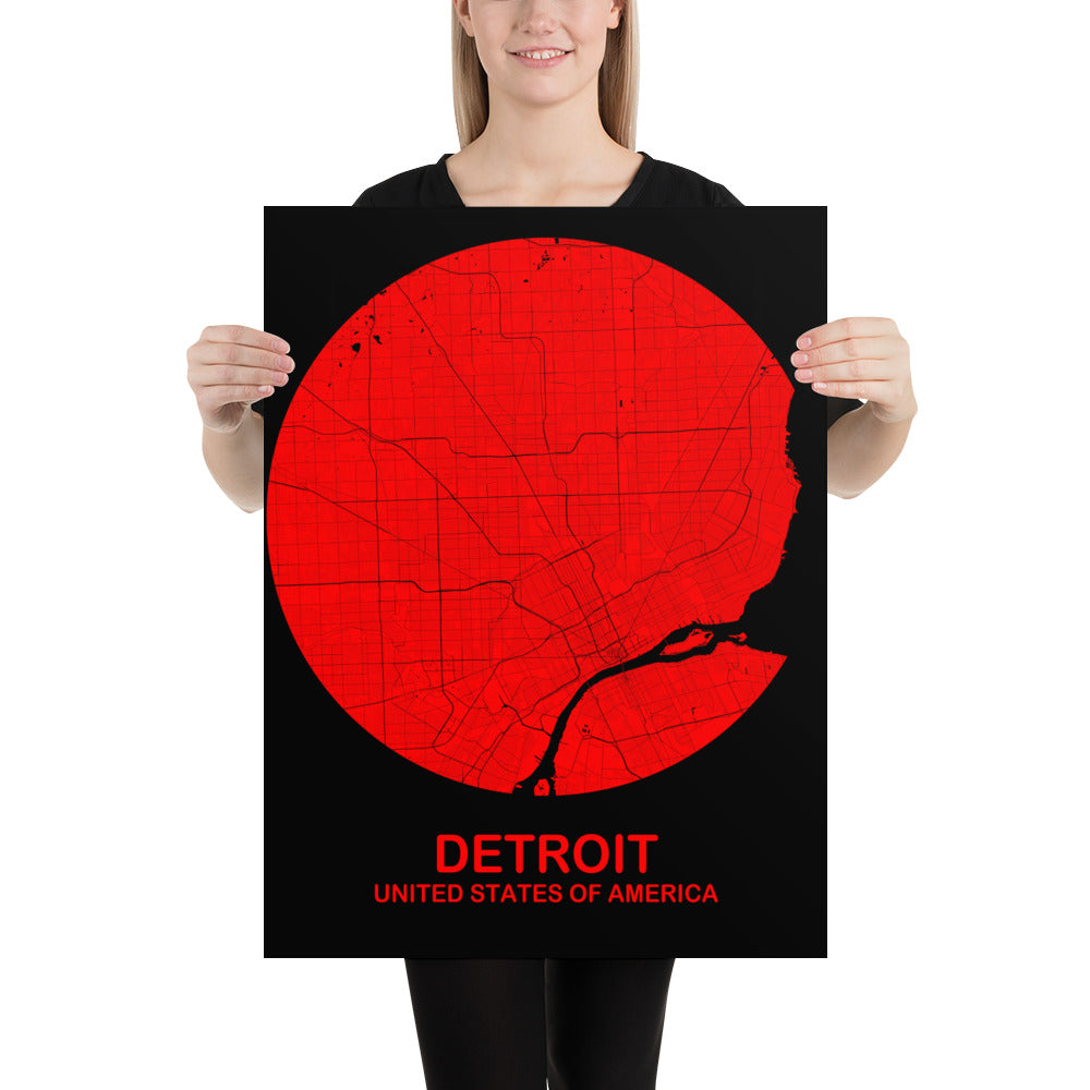 Detroit Circular Red Paper Map