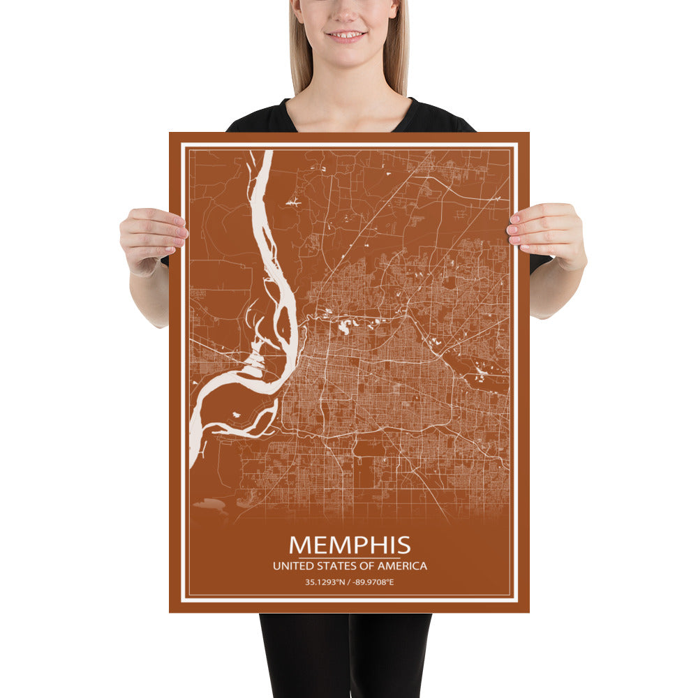 Memphis Brown and White Paper Map