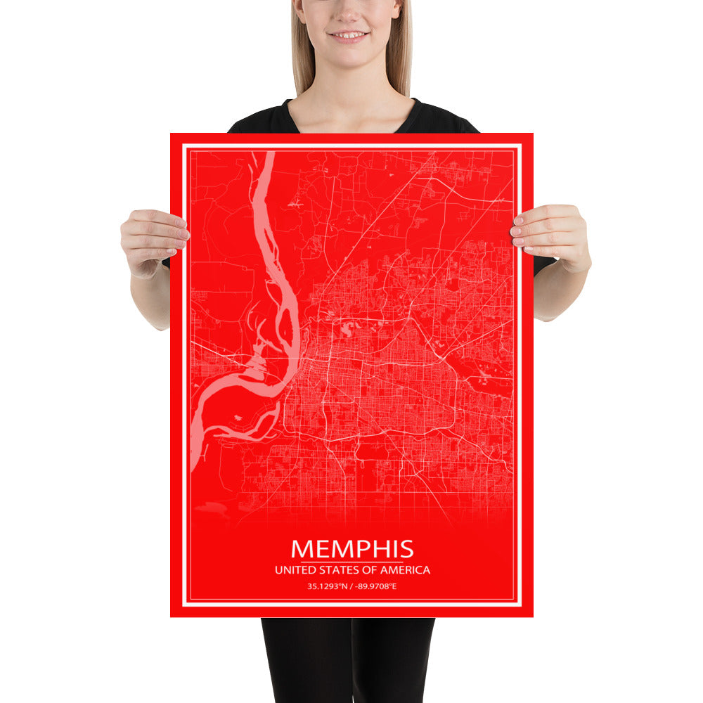 Memphis Red and White Paper Map