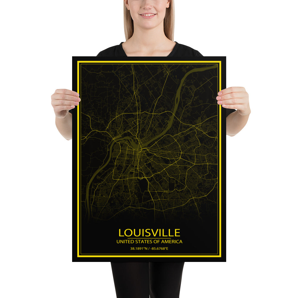 Louisville Black and Yellow Paper Map