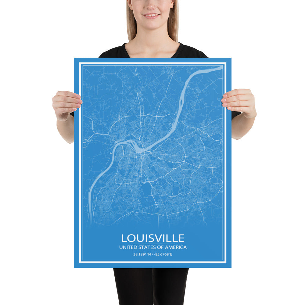 Louisville Blue and White Paper Map