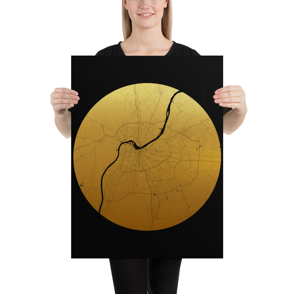 Louisville Gold on Black Paper Map