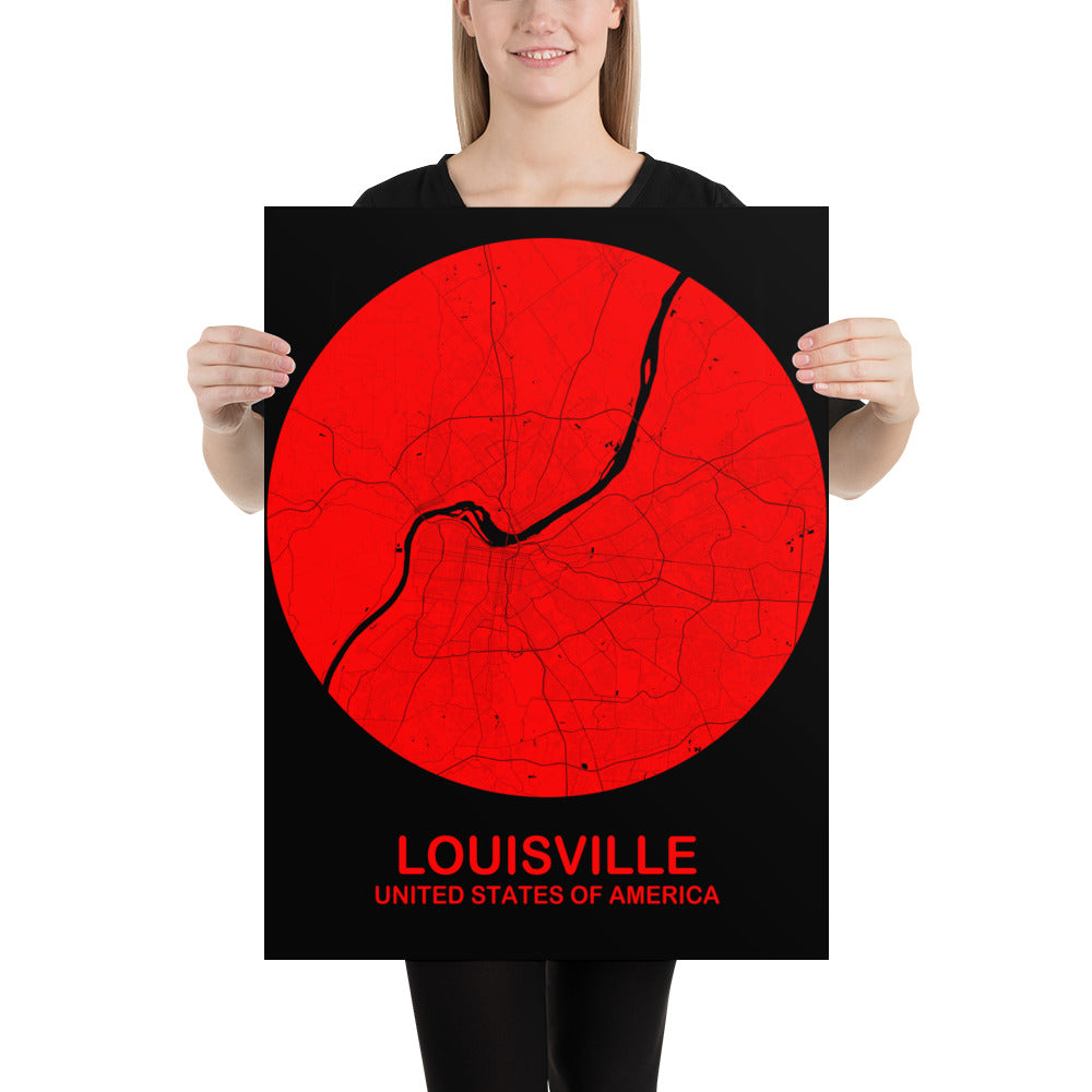 Louisville Circular Red Paper Map