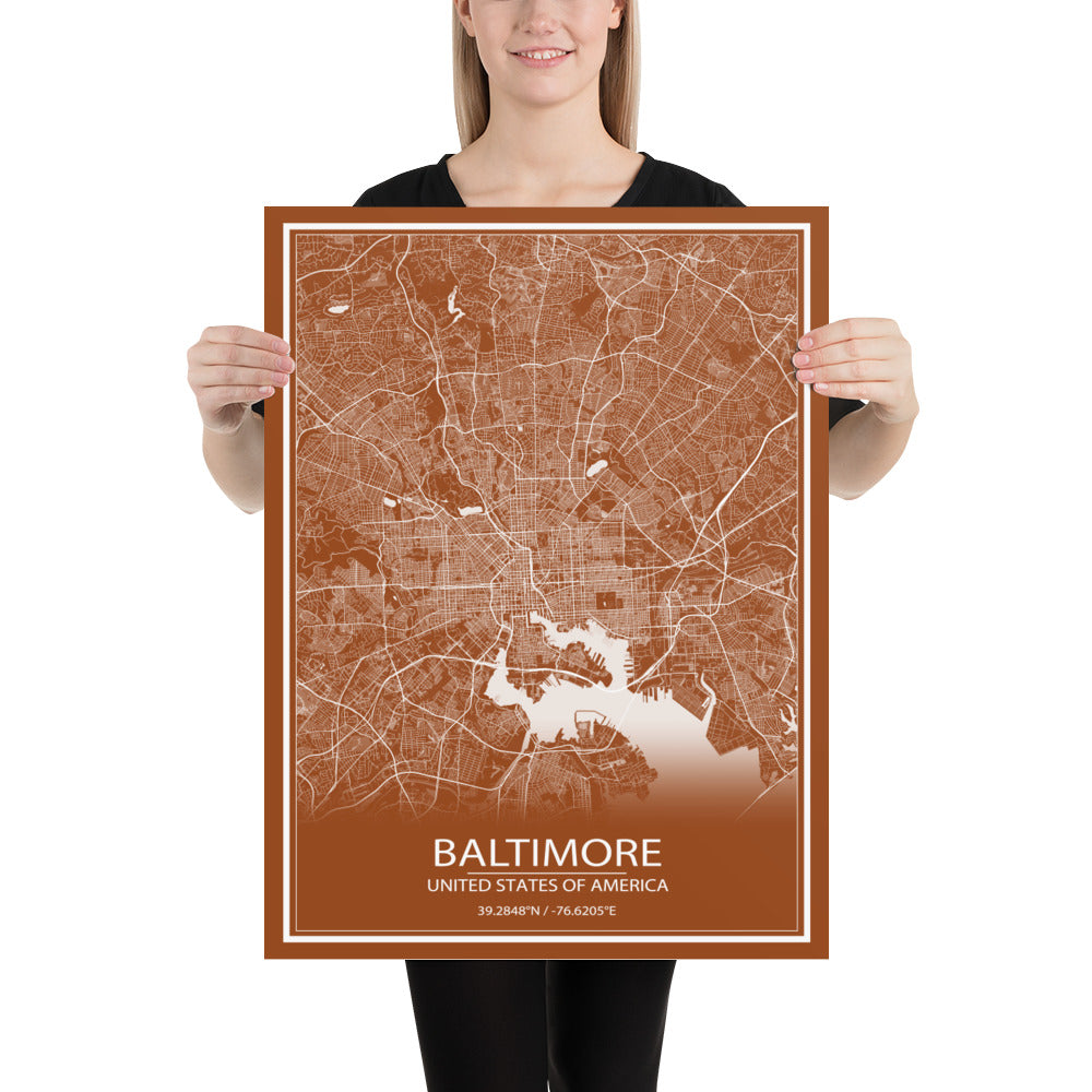 Baltimore Brown and White Paper Map