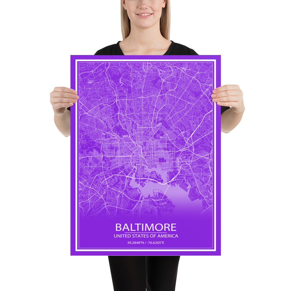 Baltimore Purple and White Paper Map