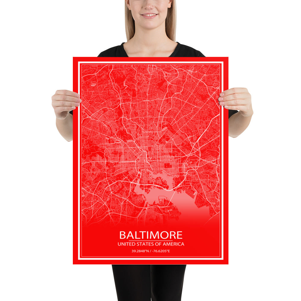 Baltimore Red and White Paper Map