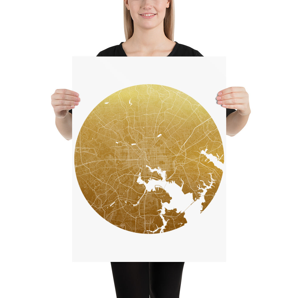 Baltimore Gold on White Paper Map