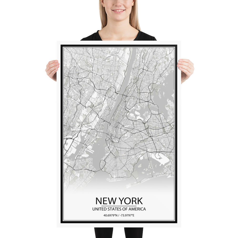 New York White Paper Map