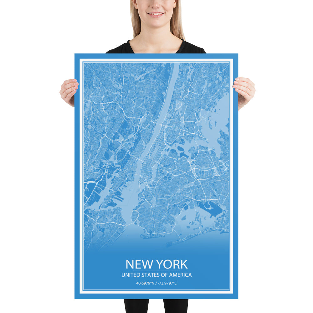 New York Blue and White Paper Map