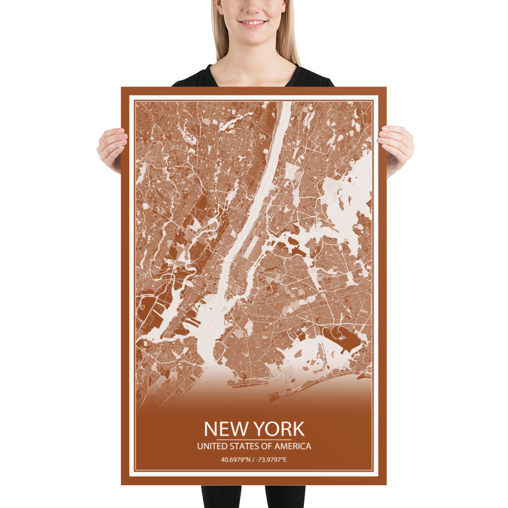 New York Brown and White Paper Map