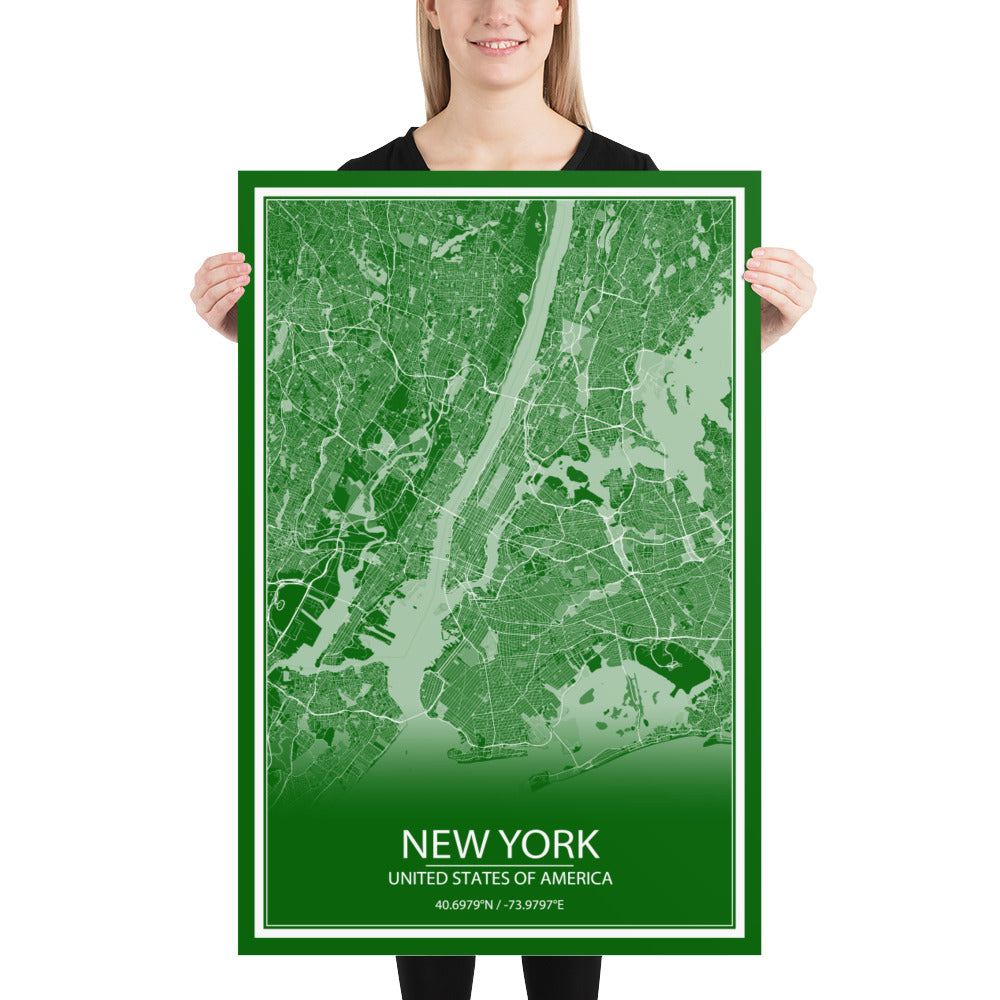 New York Green and White Paper Map