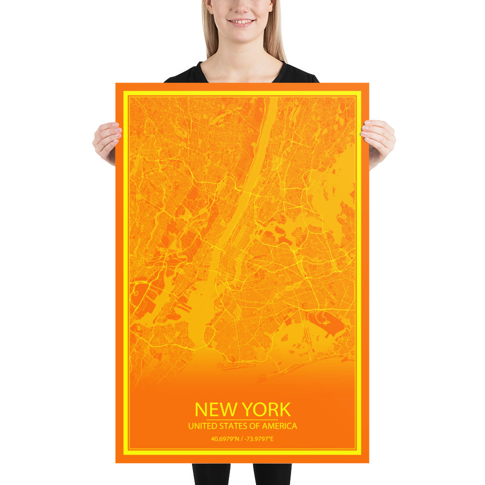 New York Orange and Yellow Paper Map